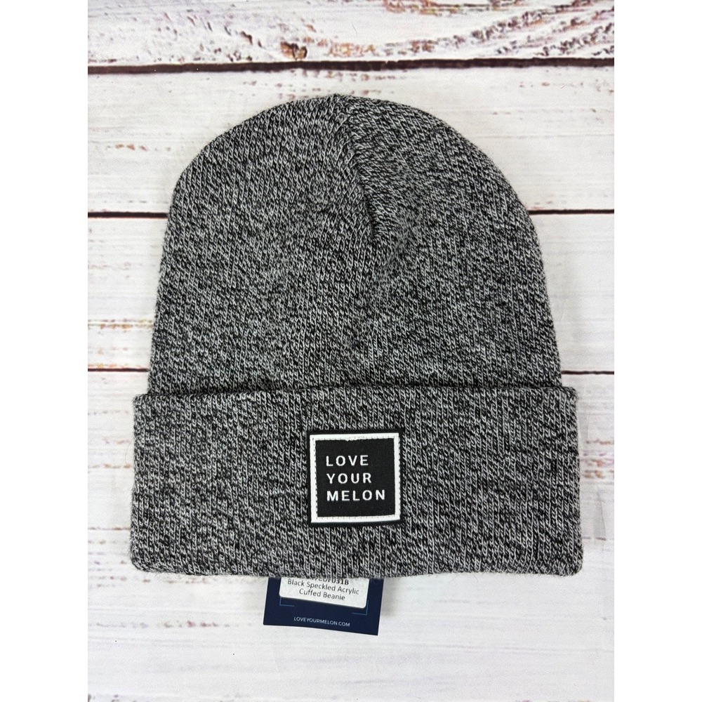 Love Your Melon Black Speckled Acrylic Cuffed Beanie Hat ACRYCUF031B NWT